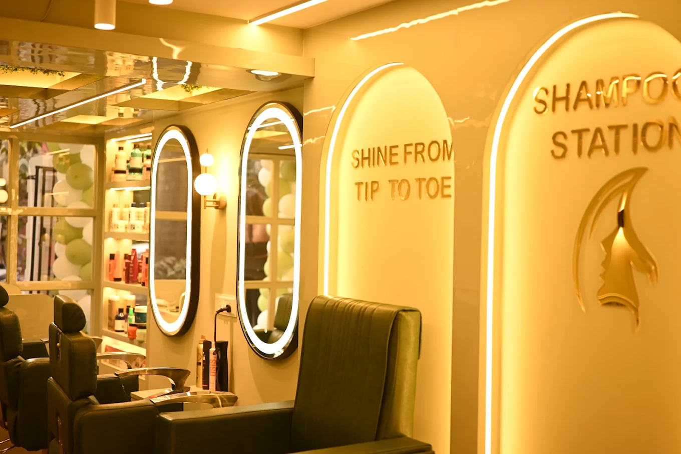 Styling stations and mirrors at Joyprit Family Salon